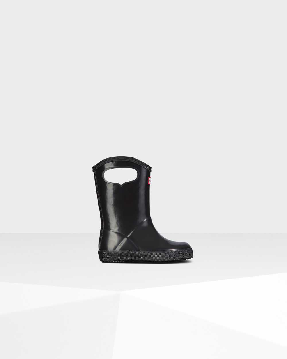 Kids Hunter Original First Classic Grab Handle Gloss Rain Boots Black | OXKIWU-051